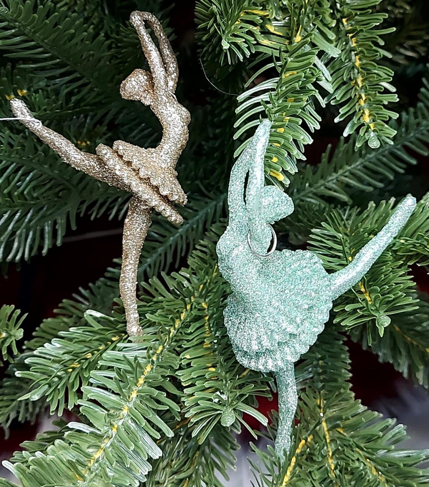Set 12 ornamente de Crăciun în formă de balerină, cu sclipici – Șampanie sau Verde Mentă - 15cm